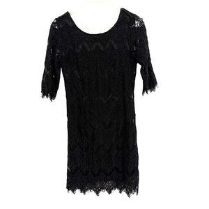 2/$30 Ezra - Black Lace Mini Dress 3/4 Sleeve Fitted Party Dress Size Small